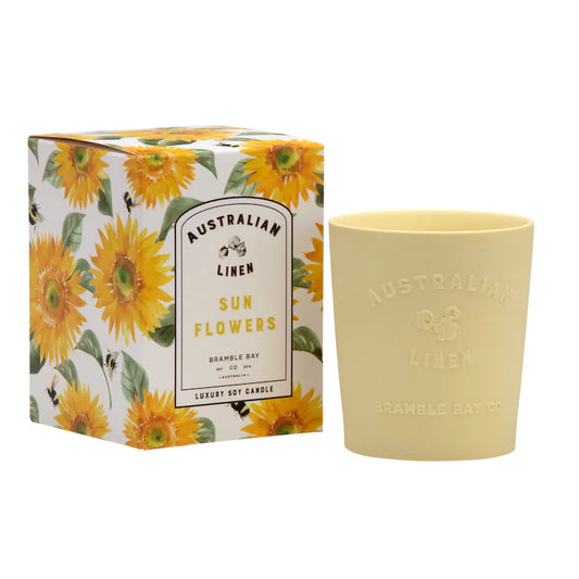 Australian Linen Ceramic Candle Sun Flowers